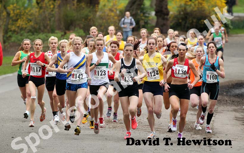 Soon after the start of the Womens Northern 6 Stage Road Relay, Sefton Park, Liverpool.